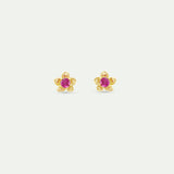 Small Gold Anemone and Pink Crystal Post Earrings