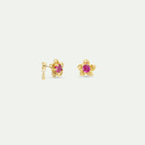 Small Gold Anemone and Pink Crystal Post Earrings