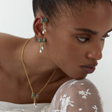 Gold and Blue Ribbon, and Cultured Pearl Dangle Post Earrings