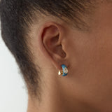 Blue Hoop Post Earrings with Stones