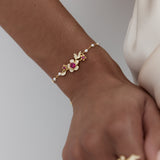 Gold Anemone Bracelet with Pink Crystals and Cultured Pearls