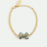Blue and Gold Ribbon, and Cultured Pearl Bracelet