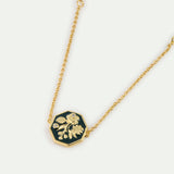 Black and Gold Peony Medallion Bracelet with Cultured Pearls