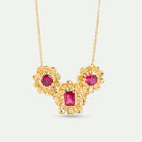 Gold Anemone Statement Necklace with Pink Stones
