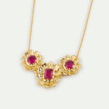 Gold Anemone Statement Necklace with Pink Stones