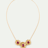 Gold Anemone Statement Necklace with Pink Stones