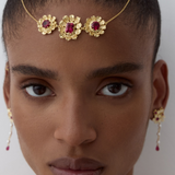 Gold Anemone Statement Necklace with Pink Stones