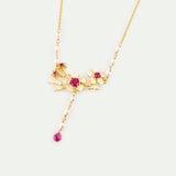 Gold Anemone Statement Necklace with Pink Stones and Cultured Pearls