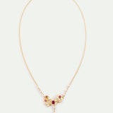 Gold Anemone Statement Necklace with Pink Stones and Cultured Pearls