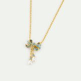 Blue and Gold Ribbon, and Cultured Pearl Fine Bracelet