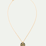 Black and Gold Peony Medallion Pendant Necklace with Cultured Pearls