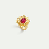 Gold Anemone Ring with a Pink Stone