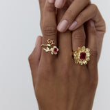 Gold Anemone Ring with a Pink Stone