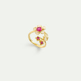 Gold Anemone Adjustable Ring with Pink Crystals