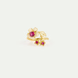 Gold Anemone Adjustable Ring with Pink Crystals