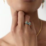Blue Ribbon and Cultured Pearl Ring