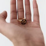 Black and Gold Peony Medallion Signet Ring with Cultured Pearls