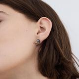 Black and Gold Snail Post Earrings with Crystals