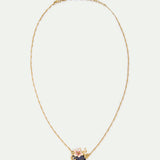Necklace with Blue Faceted Stone, Gold Snake and Mallow Flowers