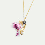Purple Tulip, Snail and Crystal Pendant Necklace