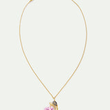Purple Tulip, Snail and Crystal Pendant Necklace