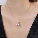 Purple Tulip, Snail and Crystal Pendant Necklace