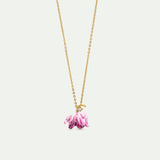 Purple Tulip and Crystal Pendant Necklace