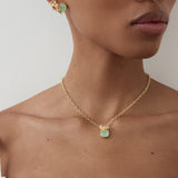 Dragonfly Pendant Necklace, Round Green Stone, and Pink Hellebore
