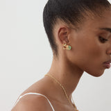 Gold Dragonfly Post Earrings with a Round Green Stone and Crystal