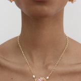 Bouquet of Pink Hellebores and Green Stone Statement Necklace