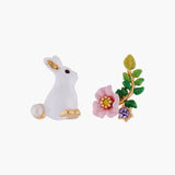 Bunny and Pink flower Asymmetrical Stud Earrings