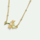 Gold Dragonfly Fine Bracelet with Green Round Stone and Crystal