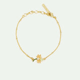 Gold Dragonfly Fine Bracelet with Green Round Stone and Crystal
