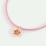 Pink Thread Bracelet with a Tiny White Cherry Blossom