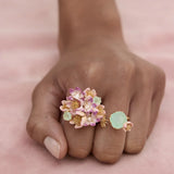 Bouquet of Pink Hellebores and Green Stone Ring
