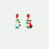 Asymmetrical Clip-On Earrings of Alice and Little Red Riding Hood on a Strawberry Plant