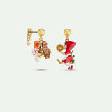 Asymmetrical Post Earrings with Gingerbread Man, Sweets, Little Red Riding Hood and Faceted Glass