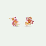 Bouquet of Pink Hellebores and Green Stone Post Earrings