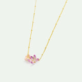 Statement Necklace with Pink and Purple Hellebores and Crystals