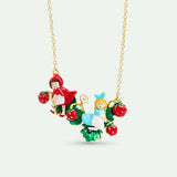 Pendant Necklace of Alice and Little Red Riding Hood on a Strawberry Plant