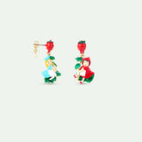Asymmetrical Post Earrings of Alice and Little Red Riding Hood on a Strawberry Plant