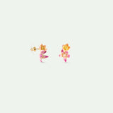 Pink Hellebore, Violet and Crystal Post Earrings