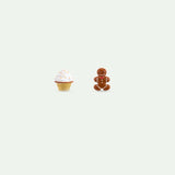 Asymmetrical Clip-On Cupcake and Gingerbread Man Earrings