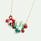Pendant Necklace of Alice and Little Red Riding Hood on a Strawberry Plant