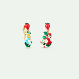 Asymmetrical Clip-On Earrings of Alice and Little Red Riding Hood on a Strawberry Plant