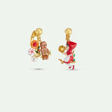Asymmetrical Clip-On Earrings with Gingerbread Man, Sweets, Little Red Riding Hood and Faceted Glass