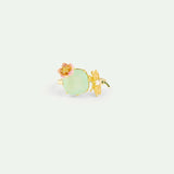 Adjustable Ring with Green Faceted Stone, Pink Hellebore and Gold Dragonfly