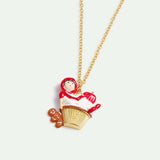 Pendant Necklace with Little Red Riding Hood on a Cupcake and Gingerbread Man