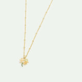 Dragonfly Pendant Necklace, Pink Hellebore and Round Green Stone