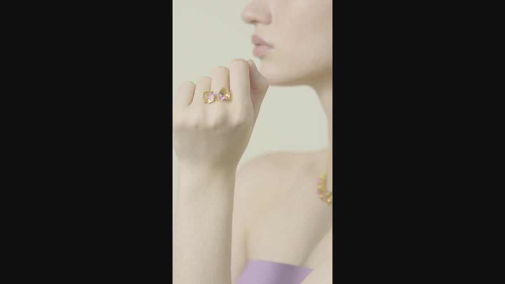 
            
                Load and play video in Gallery viewer, Apricot Pink Diamantine Flower, Heart and Square Stone Ring
            
        